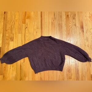Women mohair Purple Sparkle Knit Sweater Long Sleeve Mock Neck Soft Warm Size M
